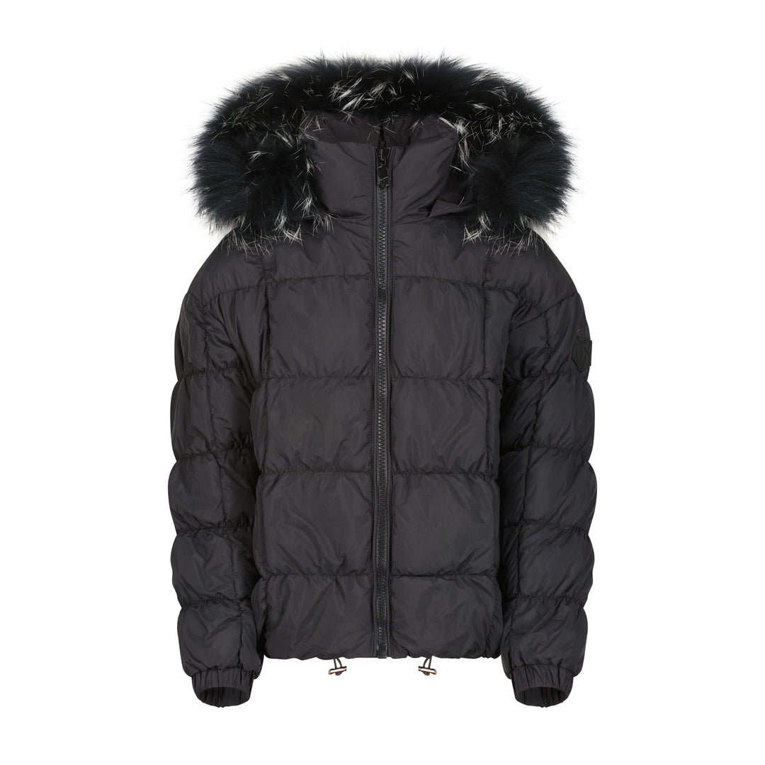 GBS22-TEEN SCRUNCH COAT-BLK FUR WHITE TIPS