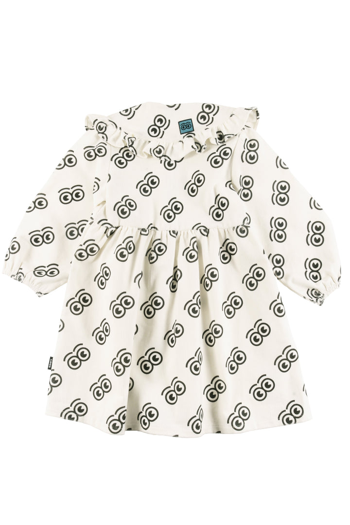 GD07 SWEET-Dress wide collar-SAND/Anthracite AOP