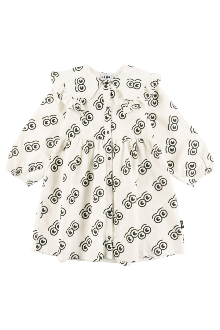 GD07 SWEET-Dress wide collar-SAND/Anthracite AOP