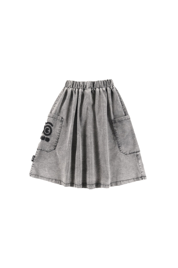 GDS01 TIME-Skirt MIDI-LIGHT GREY stone wash