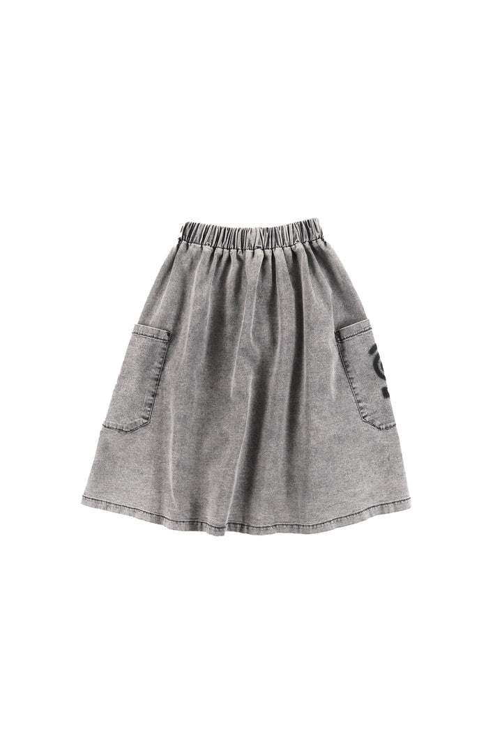 GDS01 TIME-Skirt MIDI-LIGHT GREY stone wash