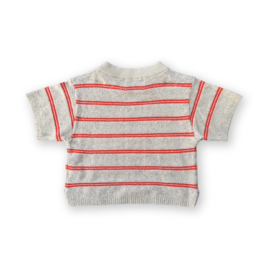 GH24011-Knitted Terry Striped Tee-Dune/Rosso