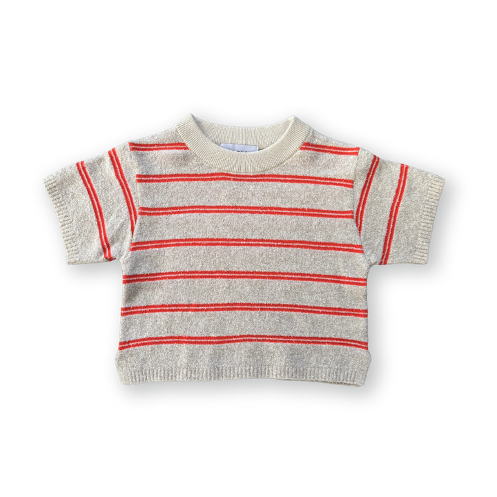 GH24011-Knitted Terry Striped Tee-Dune/Rosso