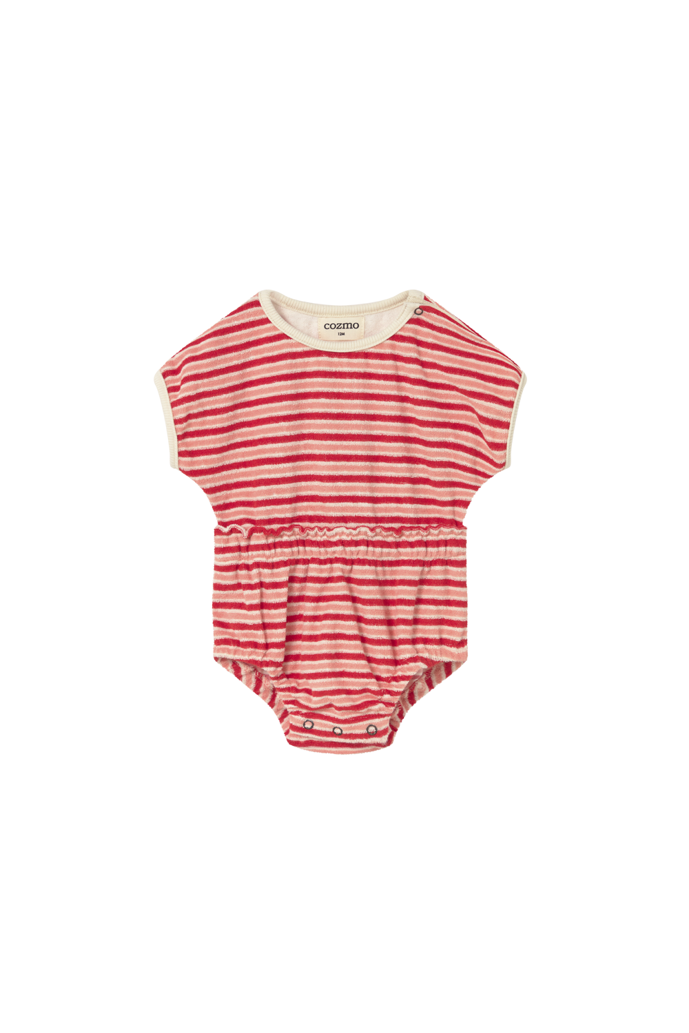 GIANNA269S6-STRIPED TERRY CLOTH BABY ROMPER-PINK TOMATO