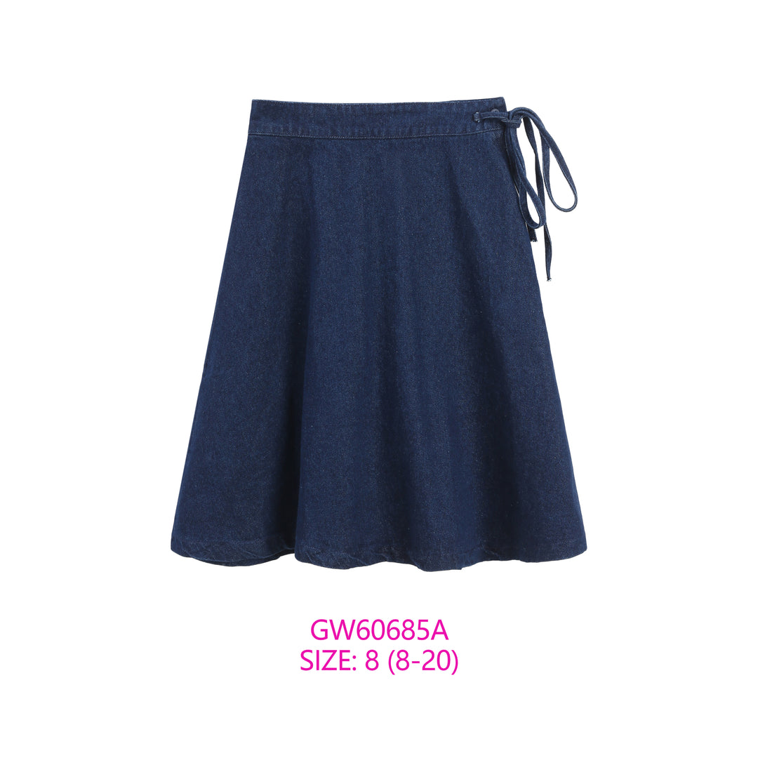 GW60685A-BLUE DENIM TIE SKIRT