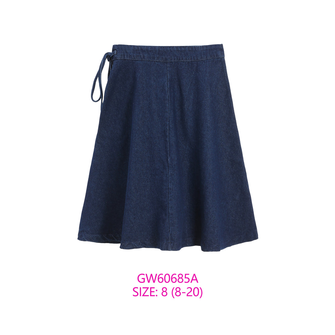 GW60685A-BLUE DENIM TIE SKIRT