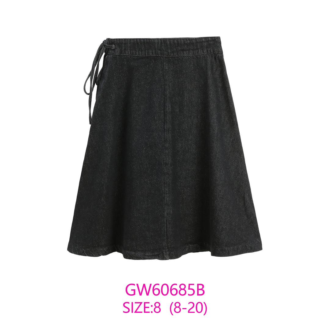 GW60685B-BLACK DENIM TIE SKIRT
