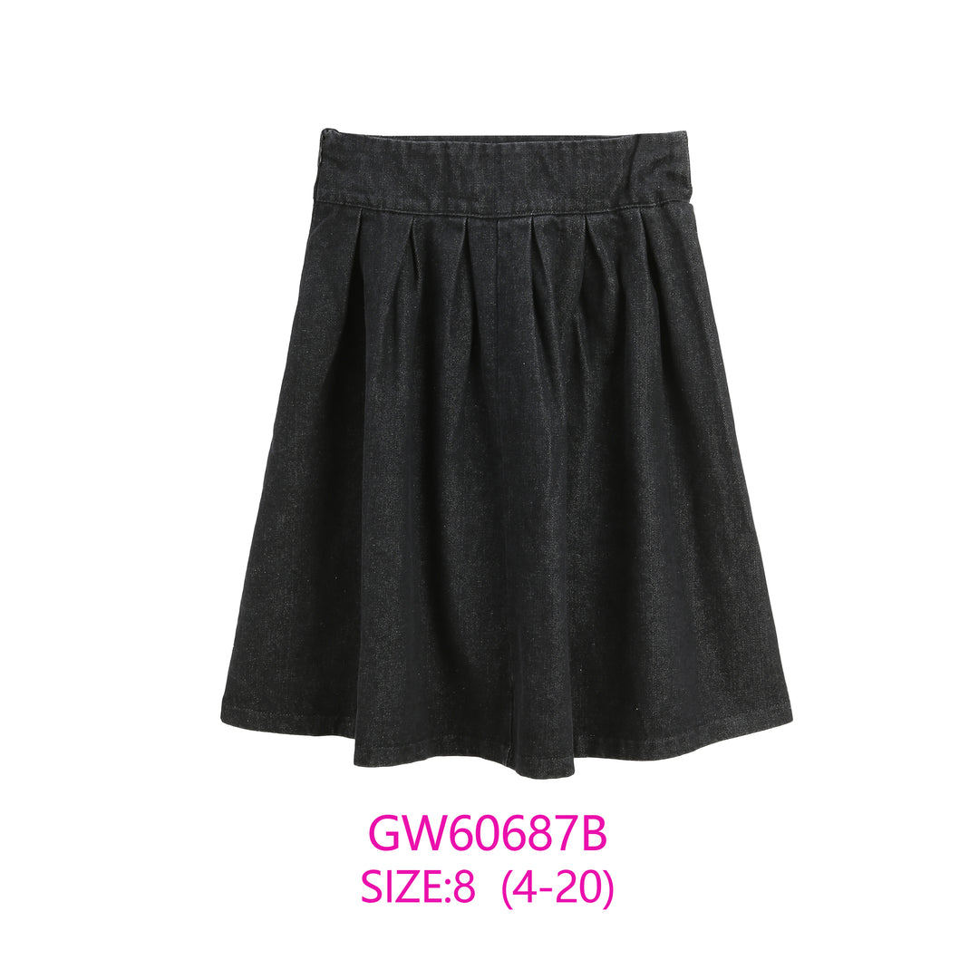 GW60687B-BLACK DENIM SKIRT