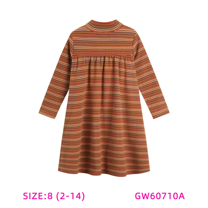 GW60710A-ORANGE STRIPED DRESS WITH HEART