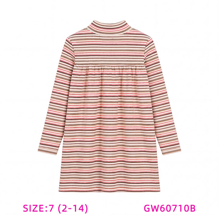 GW60710B-PINK STRIPED DRESS WITH HEART