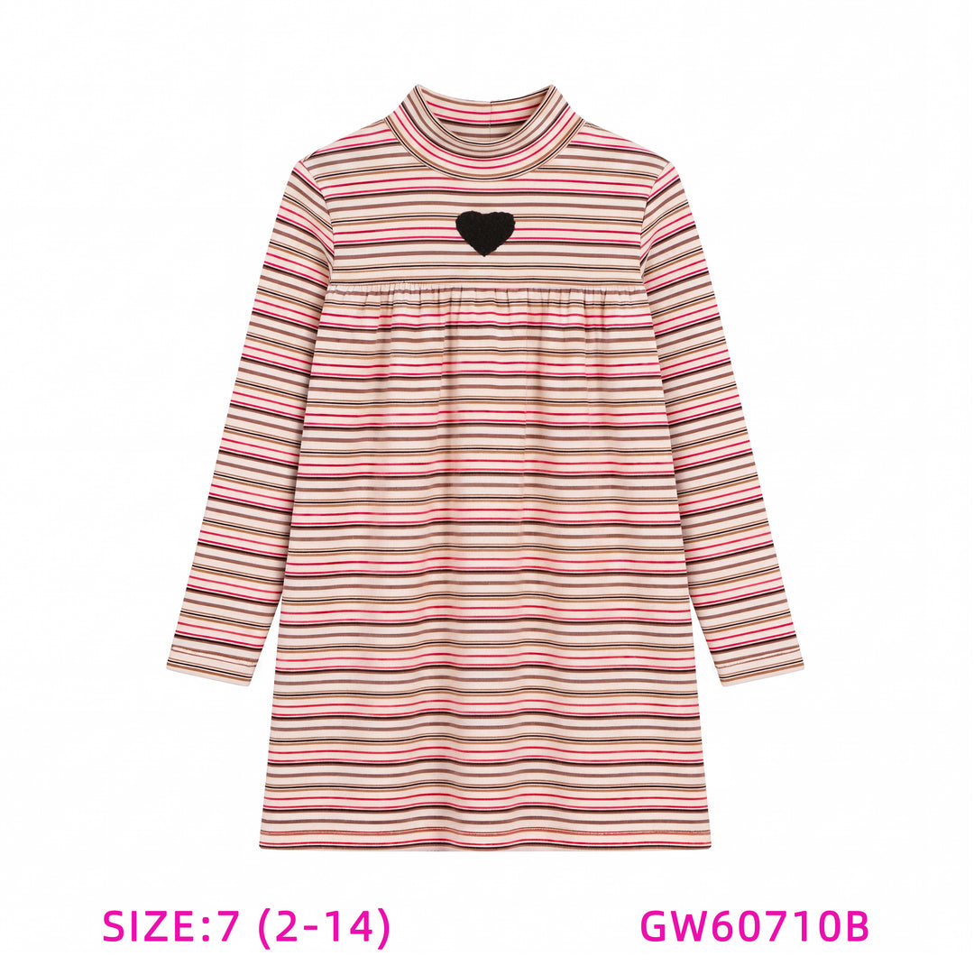 GW60710B-PINK STRIPED DRESS WITH HEART
