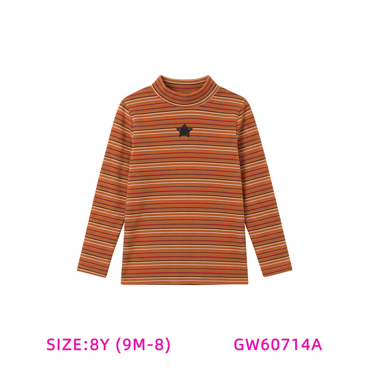 GW60714A-ORANGE STRIPED TURTLENECK WITH STAR