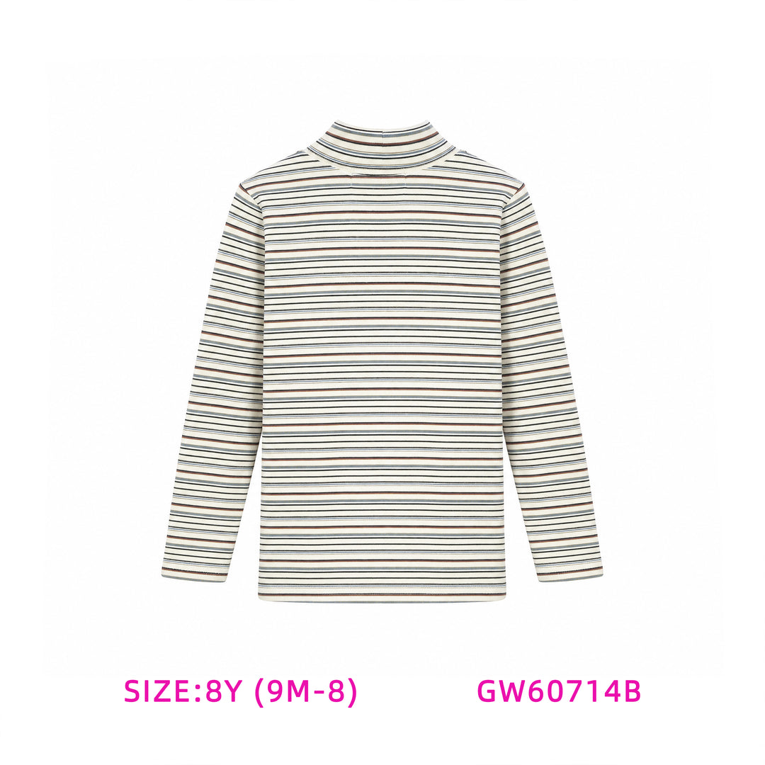 GW60714B- IVORY AND BLACK STRIPED TURTLENECK WITH STAR