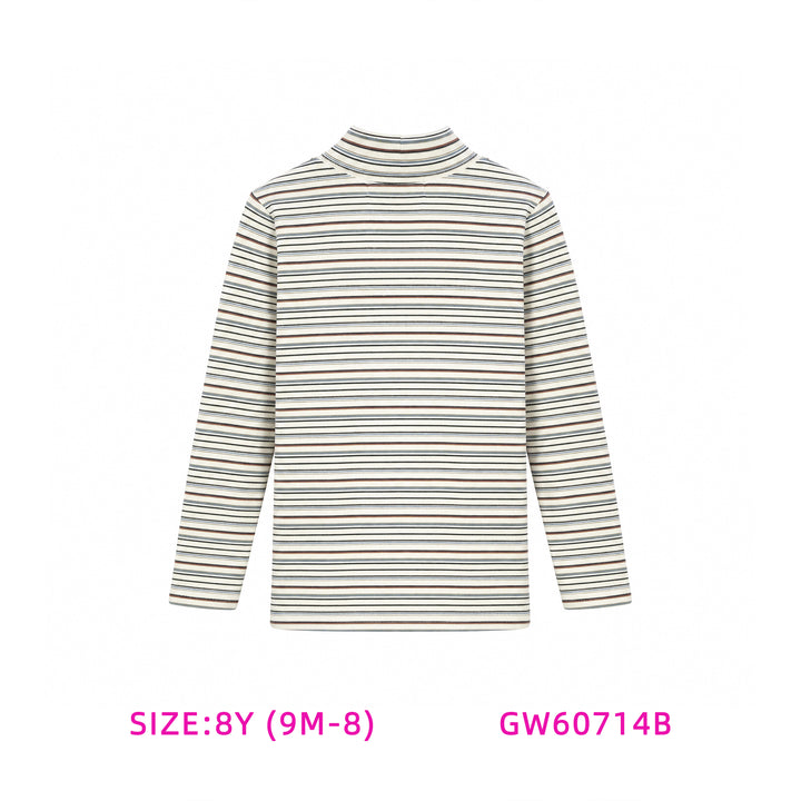 GW60714B- IVORY AND BLACK STRIPED TURTLENECK WITH STAR