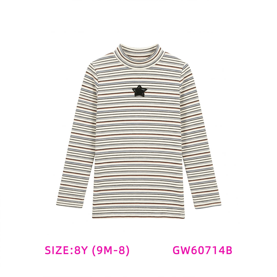 GW60714B- IVORY AND BLACK STRIPED TURTLENECK WITH STAR