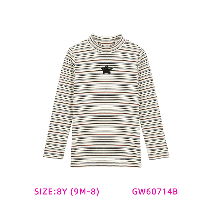 GW60714B- IVORY AND BLACK STRIPED TURTLENECK WITH STAR