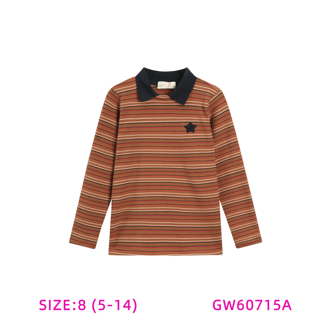 GW60715A-ORANGE STRIPED T-SHIRT WITH COLLAR
