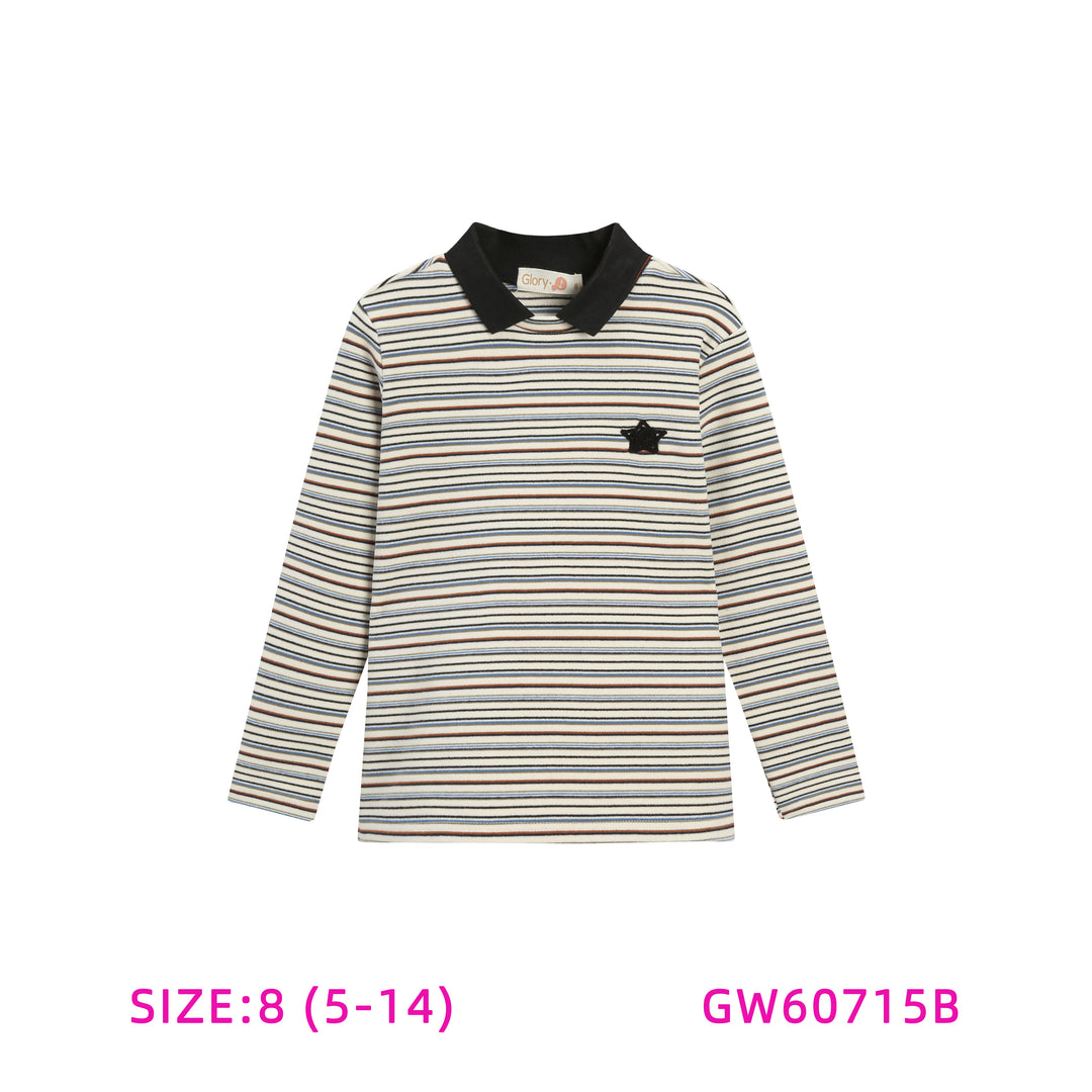 GW60715B-IVORY STRIPED T-SHIRT WITH COLLAR