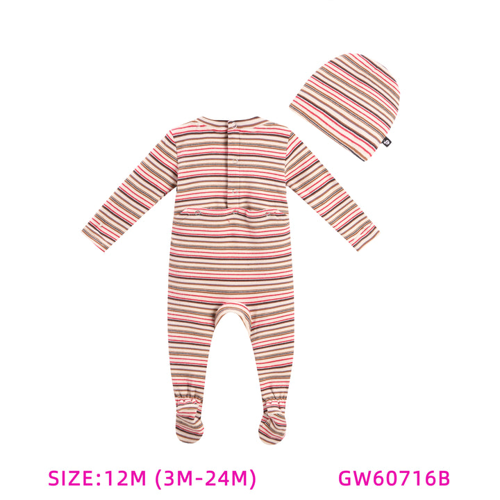 GW60716B-PINK STRIPED STREATCHIE & HAT SET