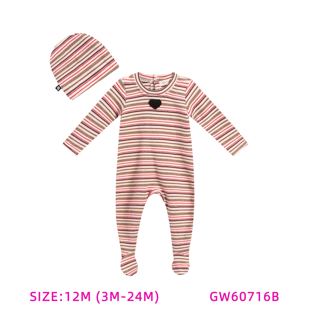 GW60716B-PINK STRIPED STREATCHIE & HAT SET