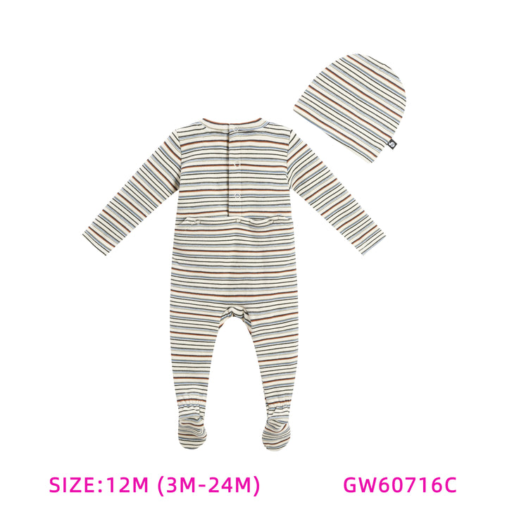 GW60716C-IVORY STRIPED STREATCHIE & HAT SET