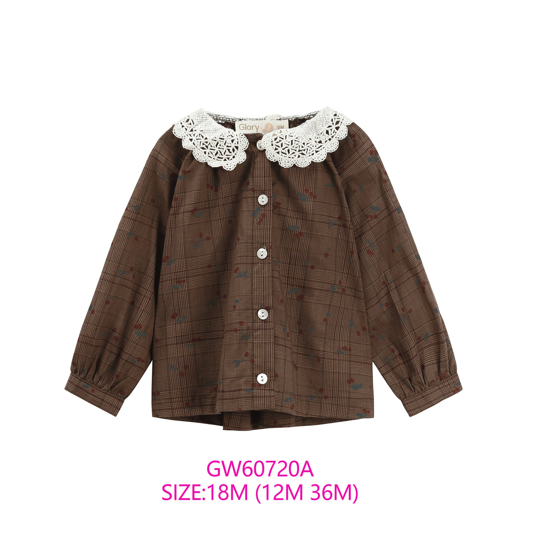 GW60720A-BROWN PLAID BABY SHIRT W. COLLAR