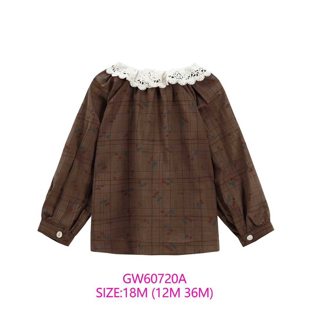 GW60720A-BROWN PLAID BABY SHIRT W. COLLAR
