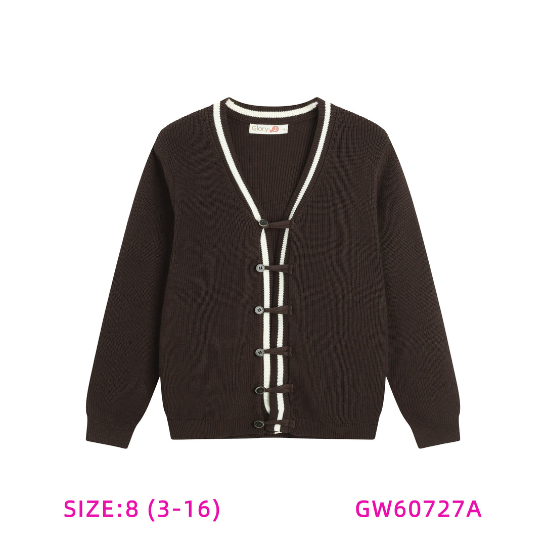 GW60727A-BROWN WITH WHITE TRIM SWEATER