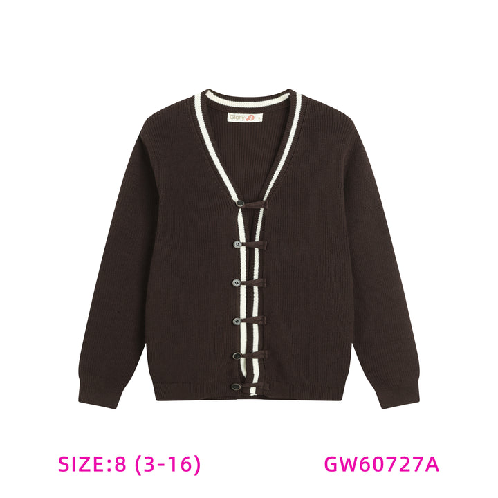 GW60727A-BROWN WITH WHITE TRIM SWEATER