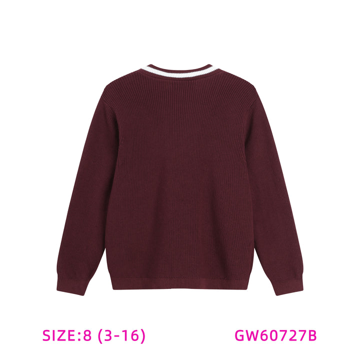 GW60727B-BURGUNDY WITH WHITE TRIM SWEATER