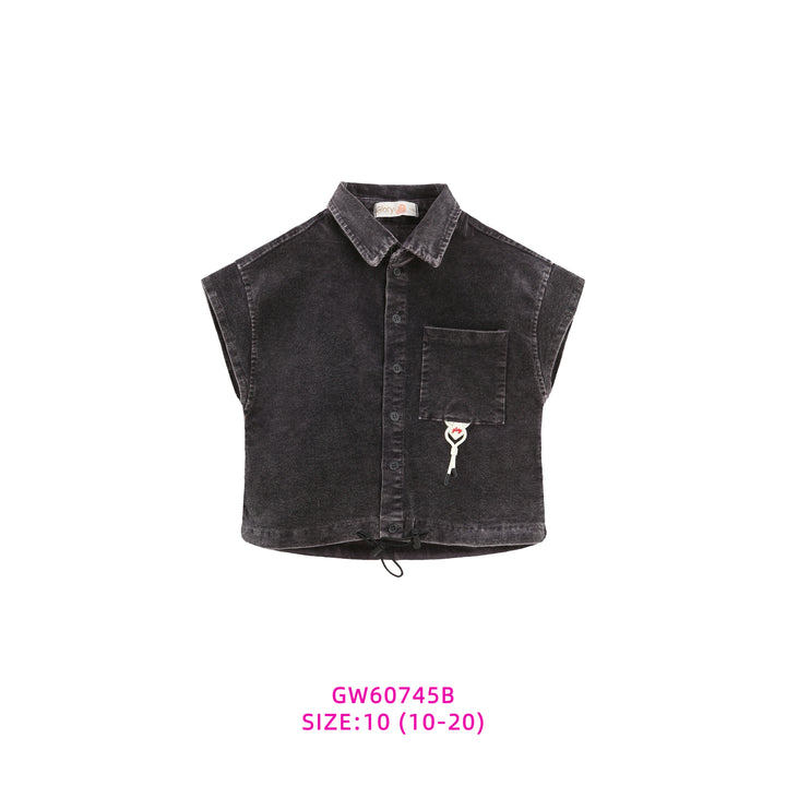 60745B-GIRLS CORDUROY CHARCOAL TOP