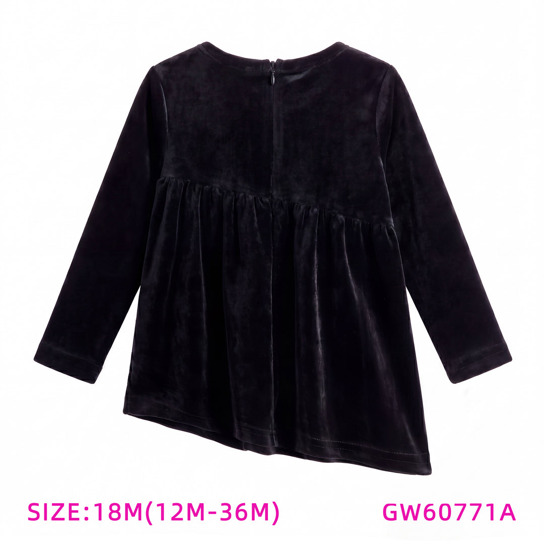 GW60771A-BABY GIRL BLACK VELOUR SHABBOS ROBE SET