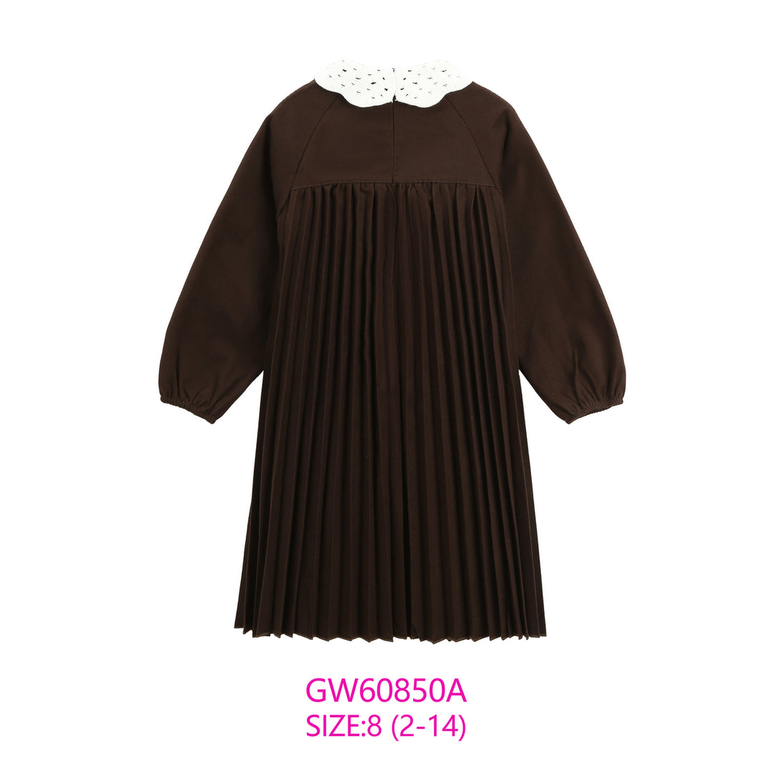 GW60850A-BROWN PLEATED DRESS