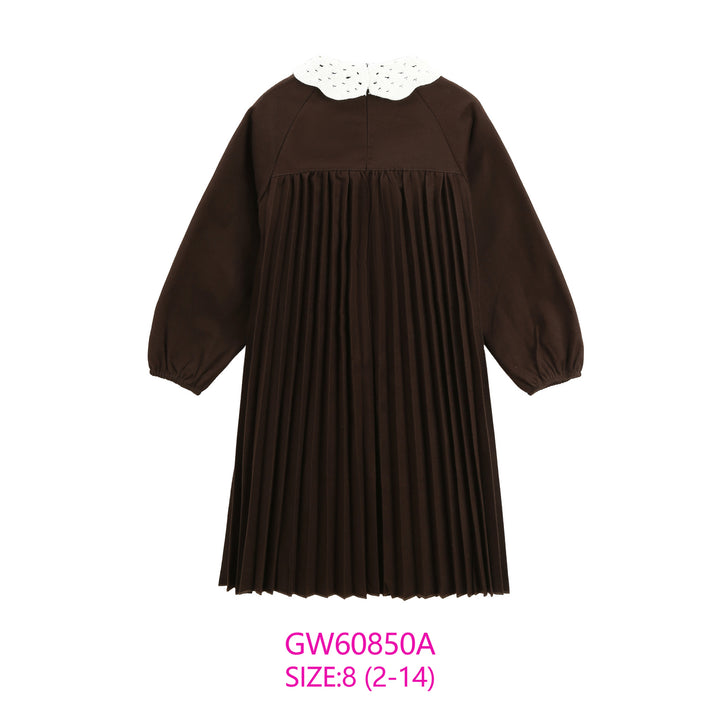 GW60850A-BROWN PLEATED DRESS