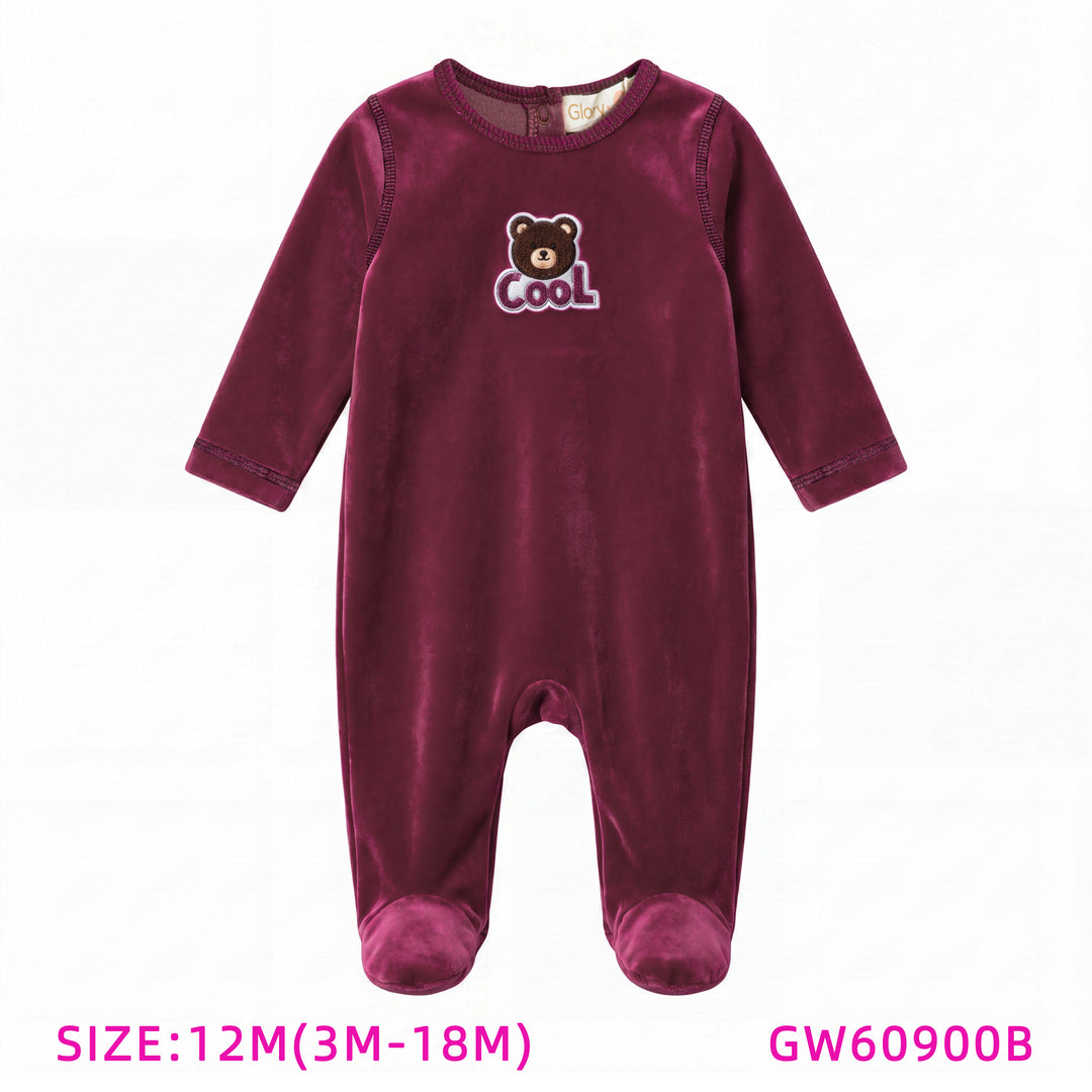 GW60900B-BURGUNDY VELOUR FOOTIE