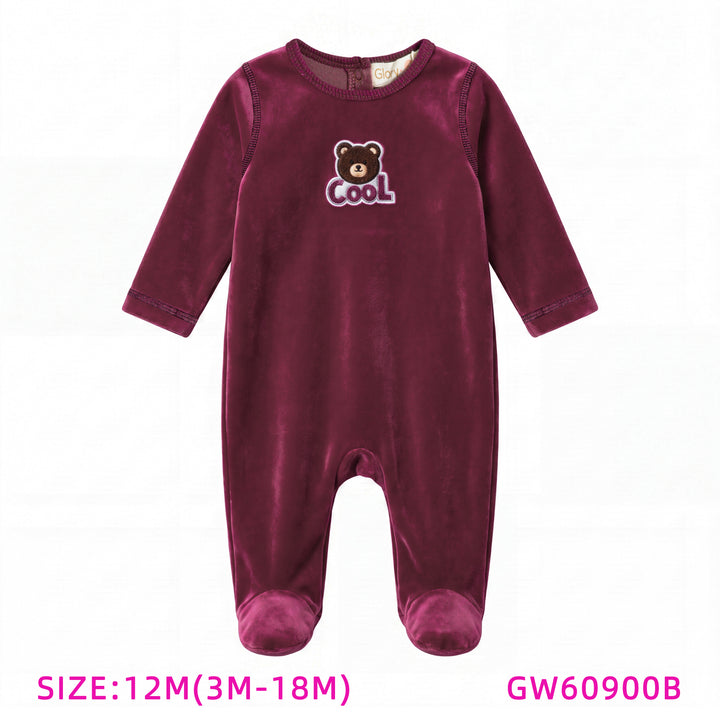 GW60900B-BURGUNDY VELOUR FOOTIE