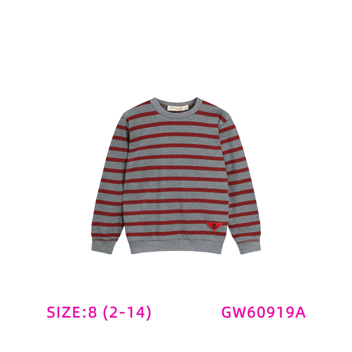 GW60919A-GREY AND BURGUNDY STRIPED SWEAT