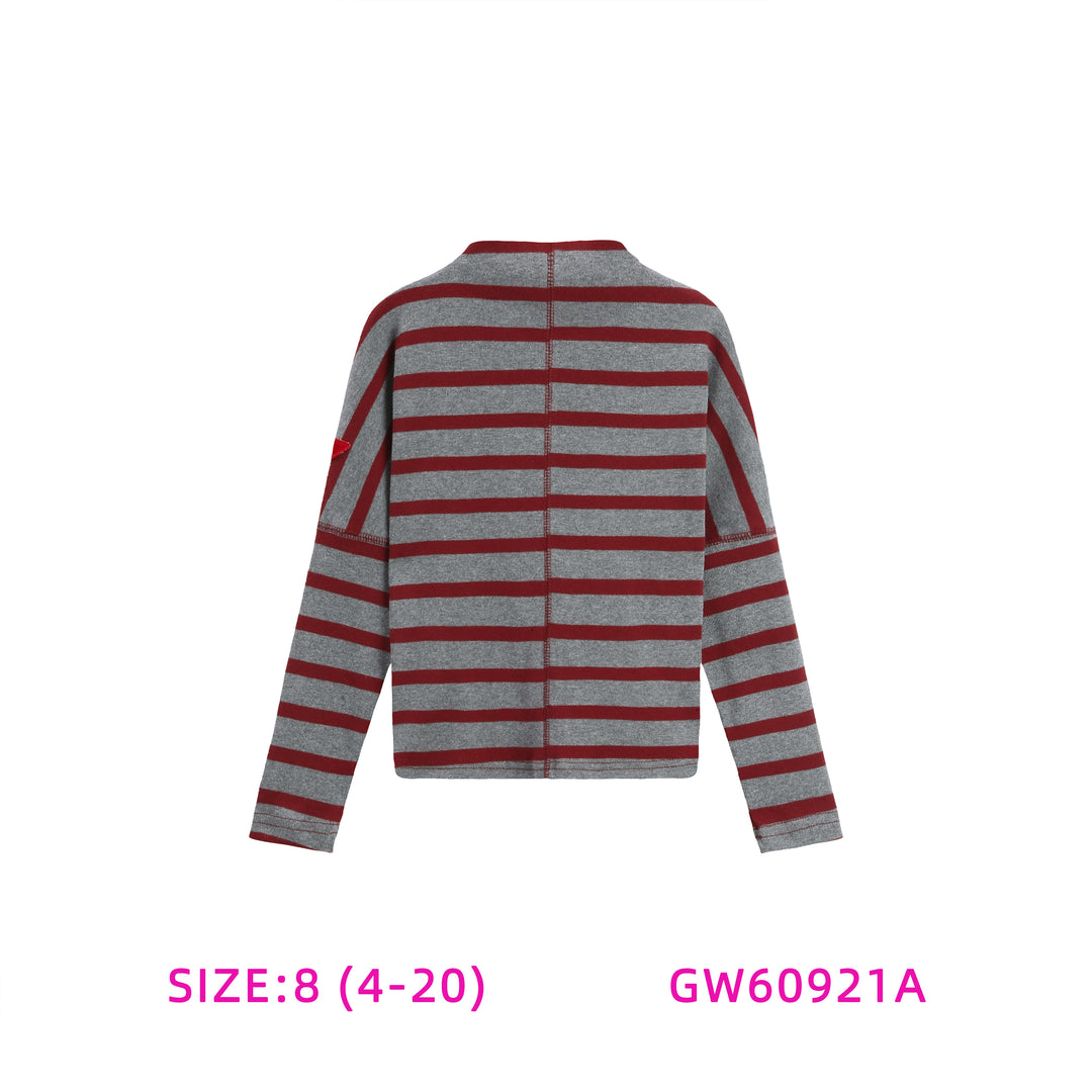 GW60921A-GREY AND BURGUNDY STRIPED TOP