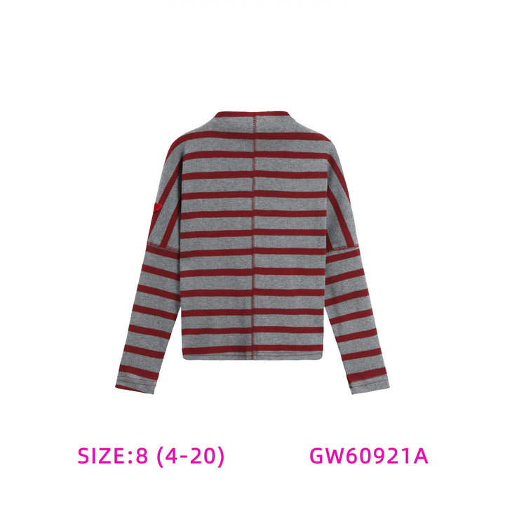 GW60921A-GREY AND BURGUNDY STRIPED TOP