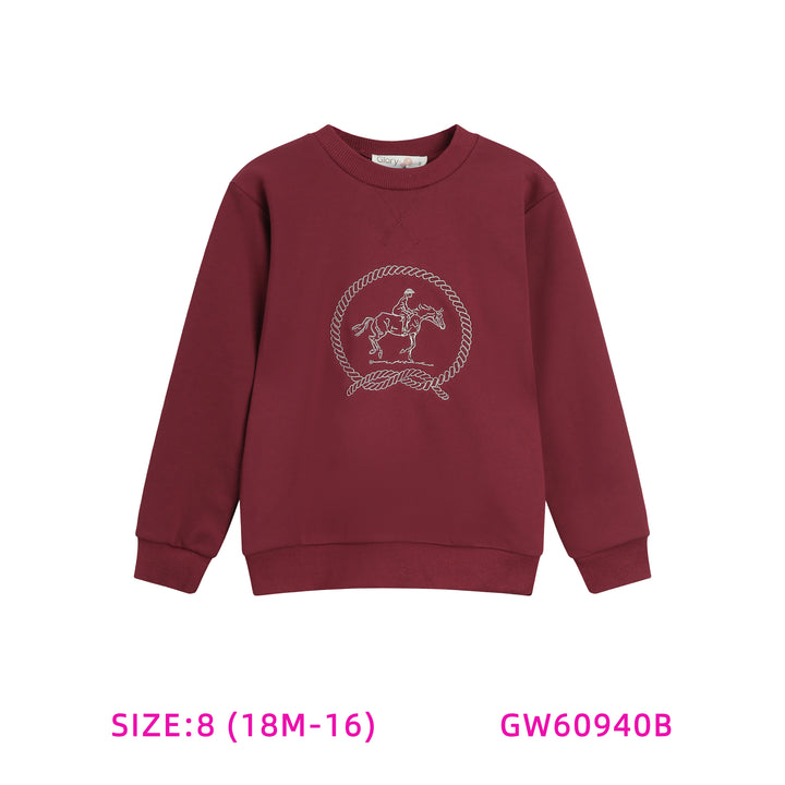 GW60940B-BURGUNDY HORSE SWEATSHIRT