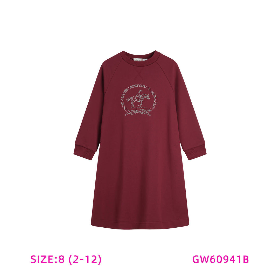 GW60941B-BURGUNDY HORSE DRESS