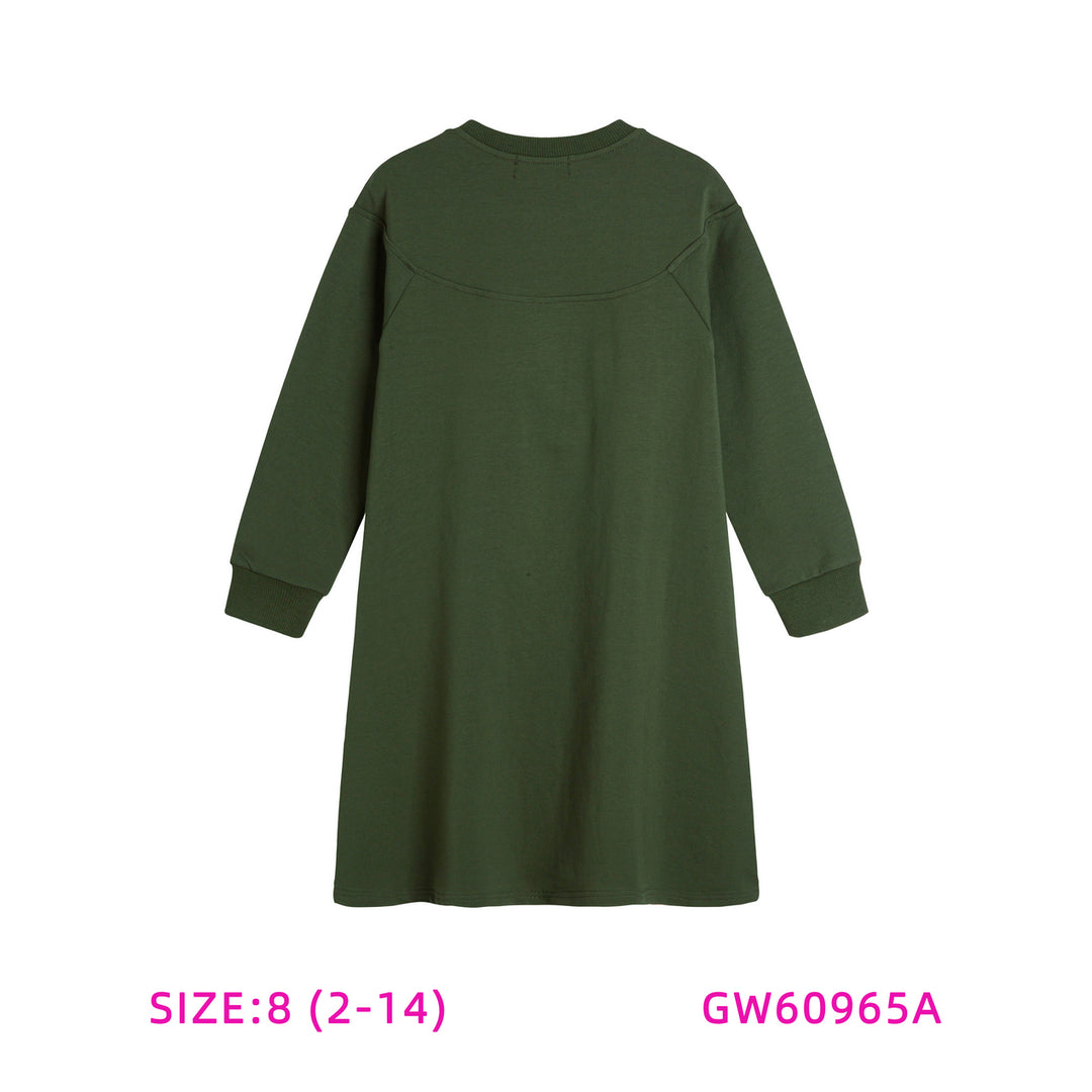 60965A-GREEN POCKET SWEAT DRESS