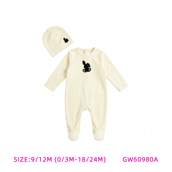 GW60980A- IVORY BUNNY ONSIE AND HAT SET