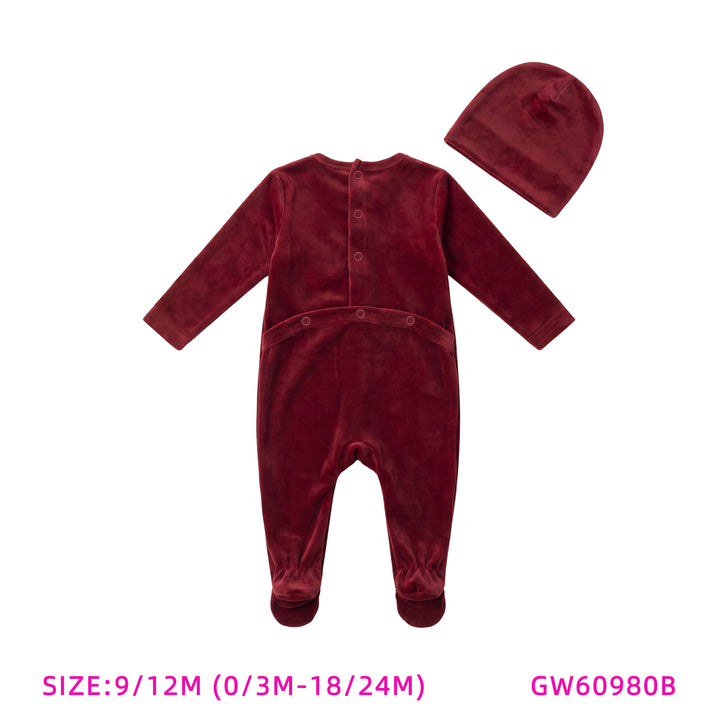 GW60980B-BURGUNDY BUNNY ONSIE AND HAT SET