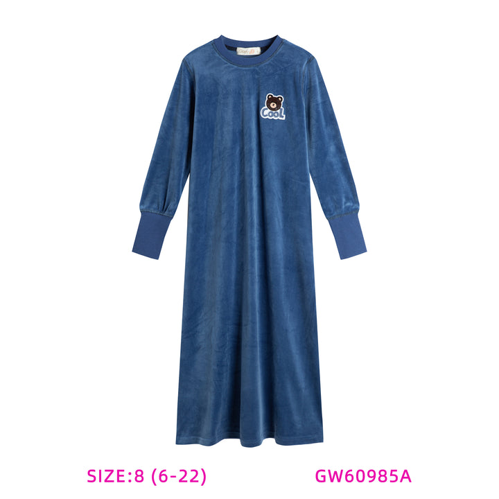 60985A-BLUE VELOUR TEDDY NIGHT-GOWN