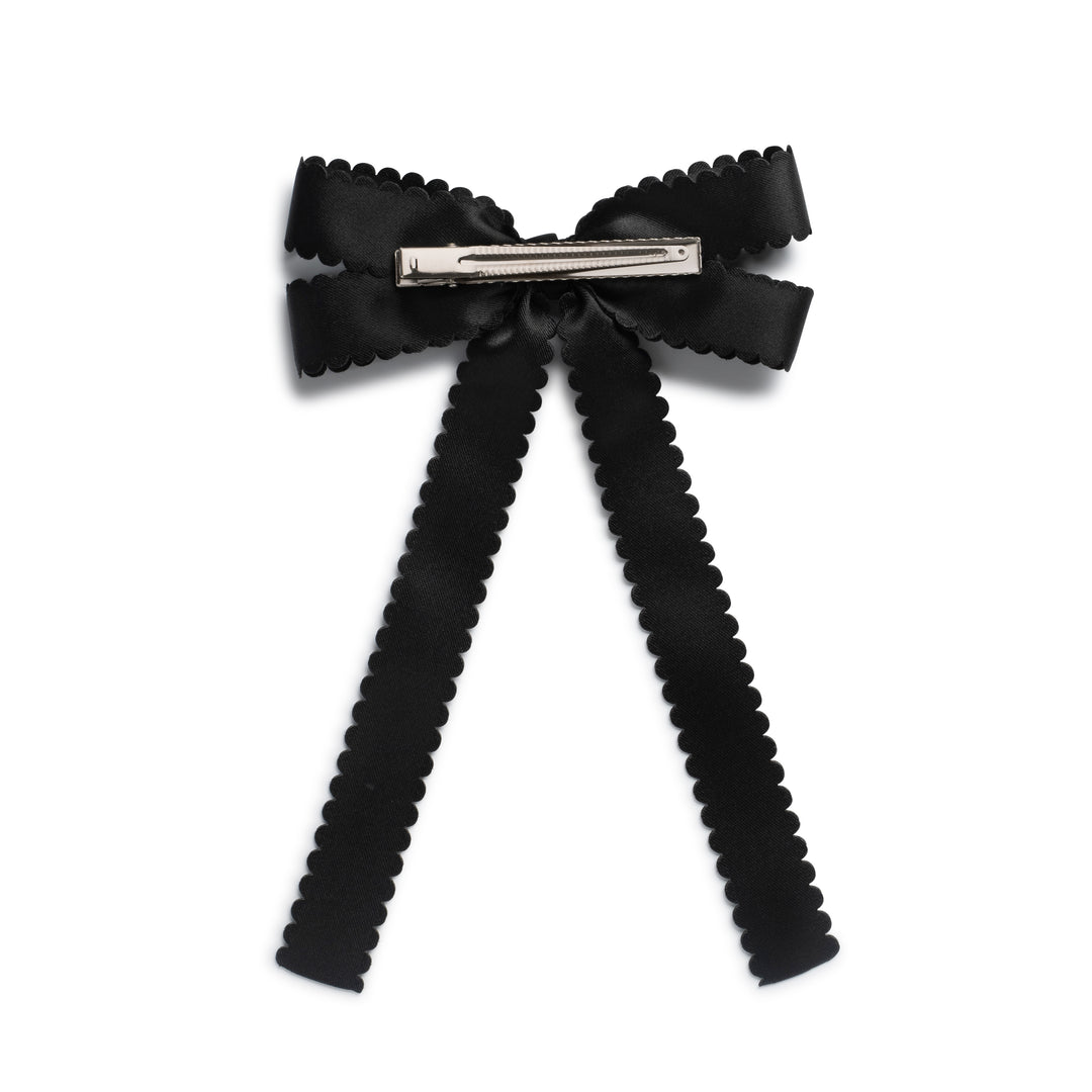 Gumdrop scalloped satin bow clip black
