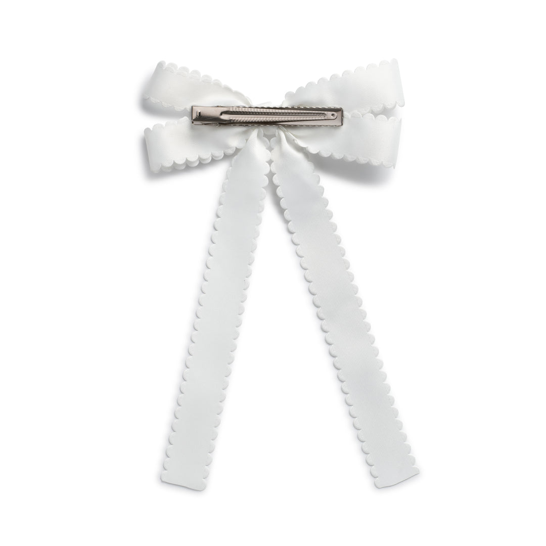 Gumdrop scalloped satin bow clip white