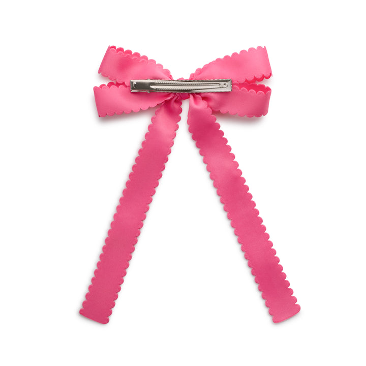 Gumdrop scalloped satin bow clip hot pink