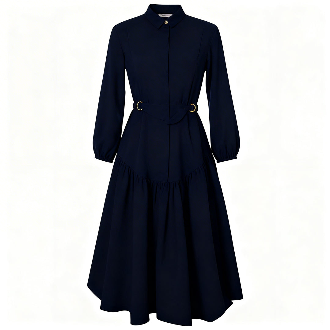 HDR068 SHIRT DRESS WITH BUBBLE HEM - NAVY