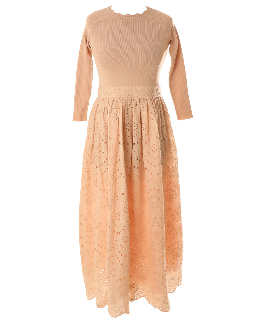 HDR106-KNIT TO EYELET DRESS-Nude